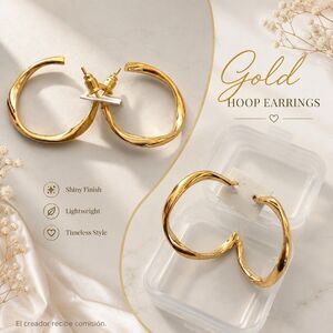 Gold Tone Twisted Hoop Earrings Fashion Jewelry New with Storage Box